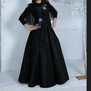 Elegant black dress with colored flowers